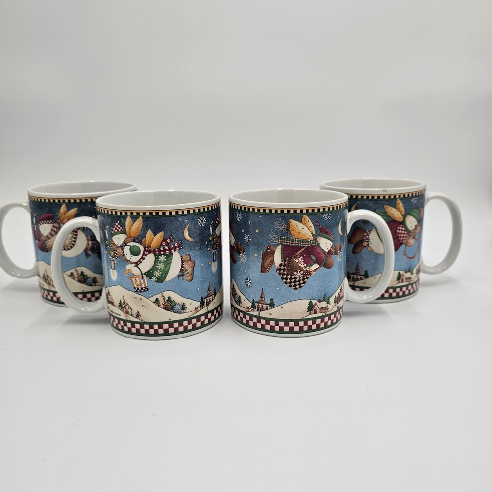 Debbie‎ Mumm Sakura Snow Angel Village Mug Set 4 Christmas Winter